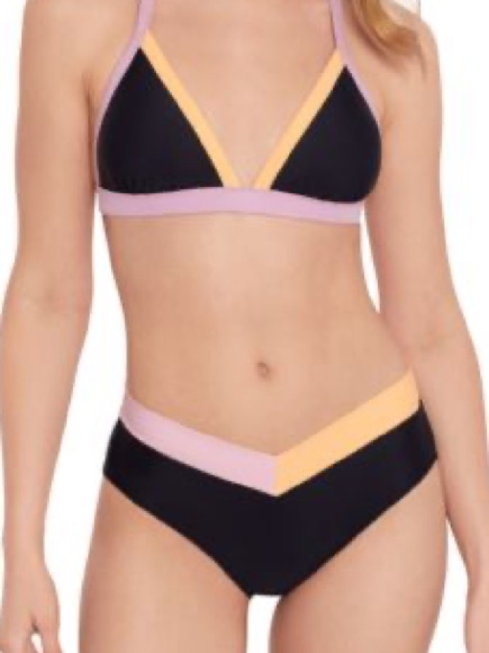 Salt + Cove Juniors' V Midster Solid Swimsuit BottomBlack with Pink Peach Trim